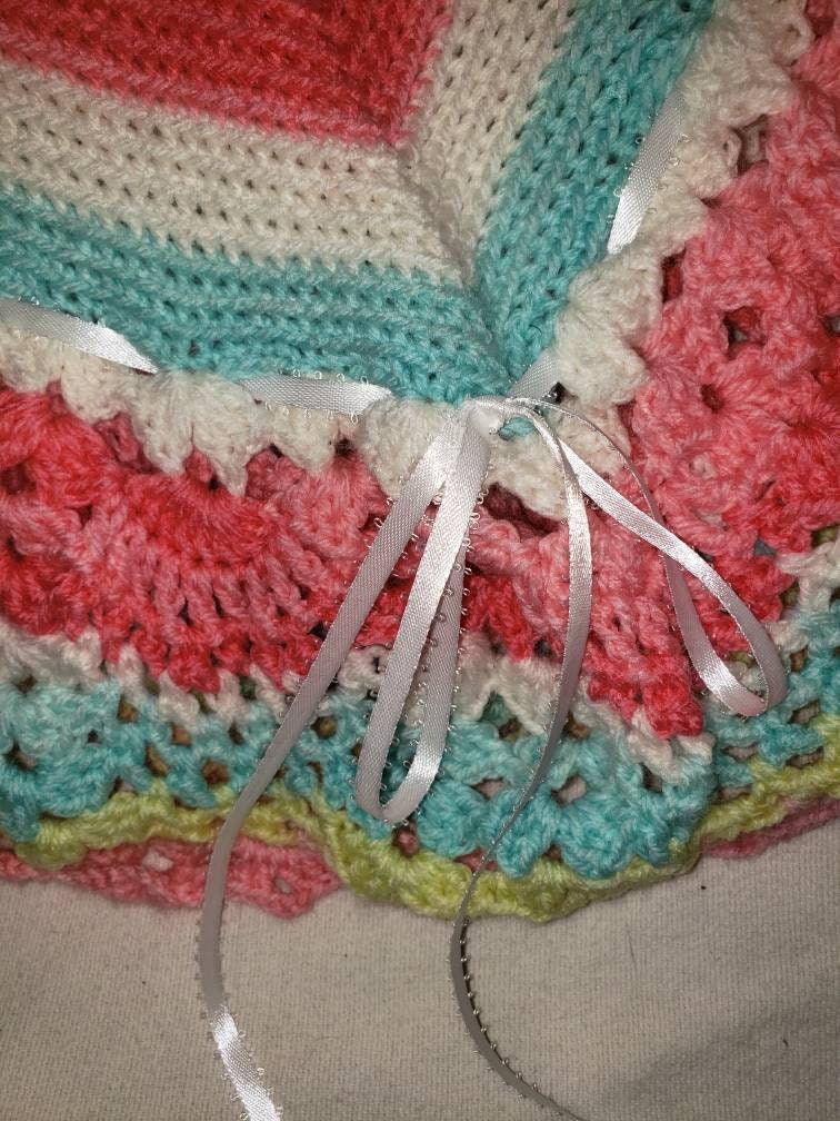 Handmade 0 to 6 months baby blanket, sweater, bonnet and booties