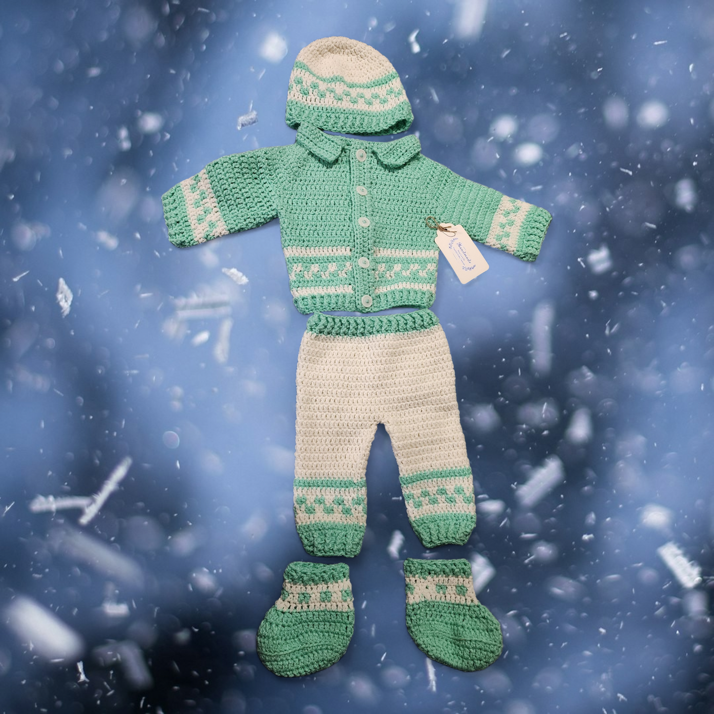 Handmade 0 to 6-month-old baby boy cardigan set