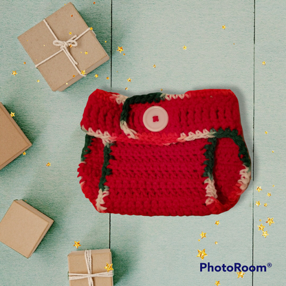 Handmade Crocheted 0 to 3 month Santa hat and diaper cover