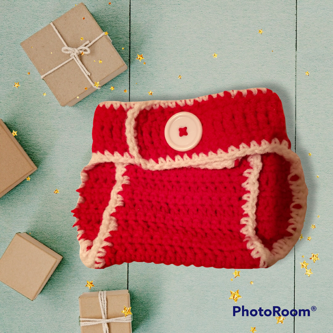 Handmade Crocheted 0 to 3 month Santa hat and diaper cover