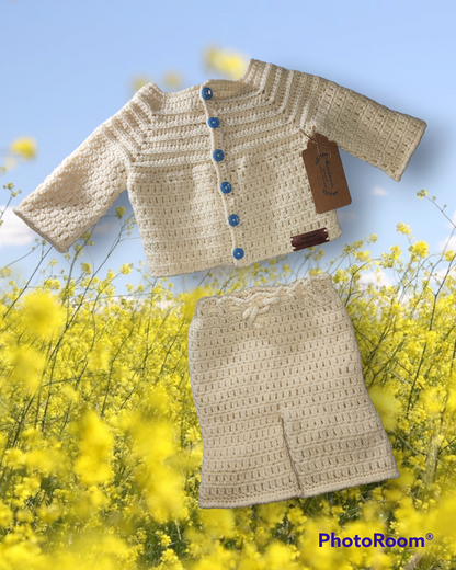 Boys 6 to 12 month old hand crocheted christening outfit