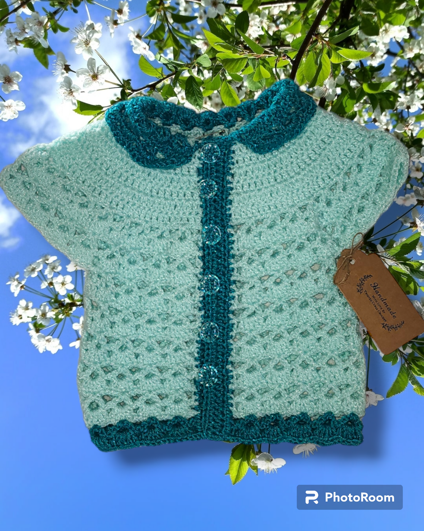 Newborn dress, pants, bonnet and booties hand crocheted