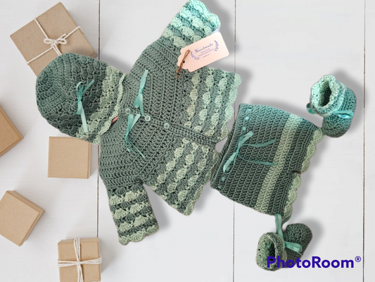 Handmade crocheted 3 to 6 months baby girl set