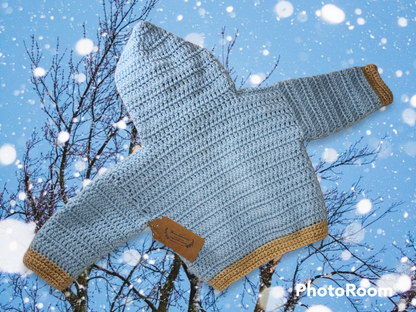 Hand crocheted hooded 12 to 18 month old baby boy sweater