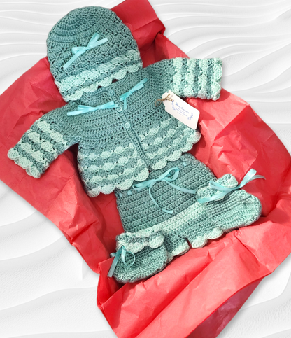 Handmade crocheted 3 to 6 months baby girl set