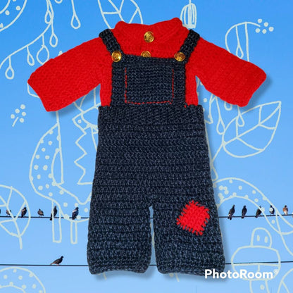Handmade boy newborn sweater and overall set