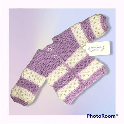 Handmade baby girl newborn set with blanket, hat, cardigan, and booties