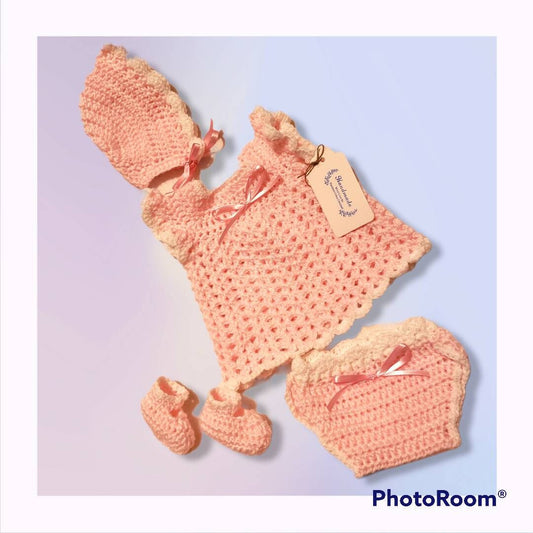 Handmade Crocheted  0 to 3 months baby girl set