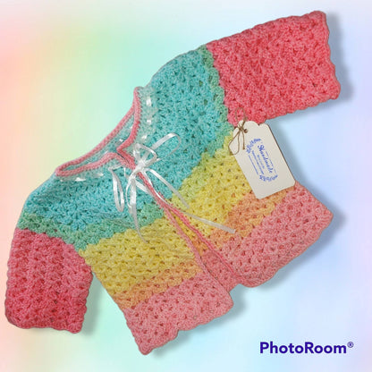 Handmade 0 to 6 months baby blanket, sweater, bonnet and booties