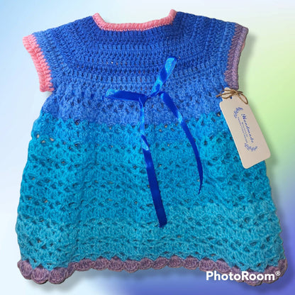 Handmade baby blanket, 0 to 6 months bonnet, dress and bloomers set