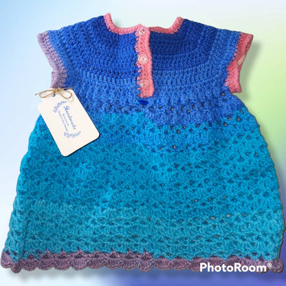 Handmade baby blanket, 0 to 6 months bonnet, dress and bloomers set