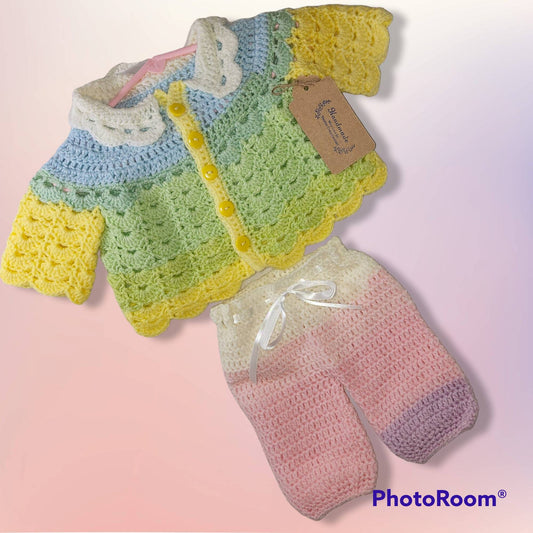 Handmade Crochet 3 to 6 month old baby sweater and pants set