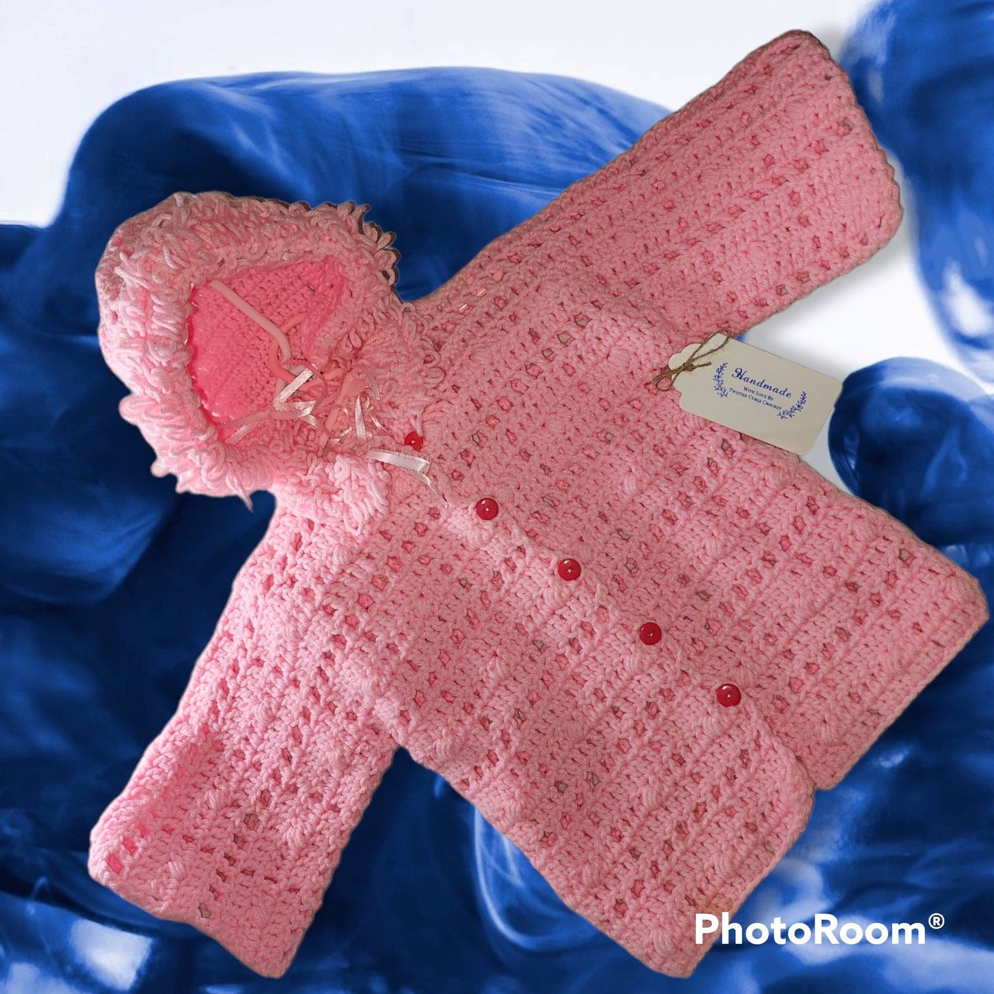 Handmade Crocheted 18 to 24 month baby girl sweater and bonnet