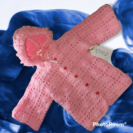 Handmade Crocheted 18 to 24 month baby girl sweater and bonnet