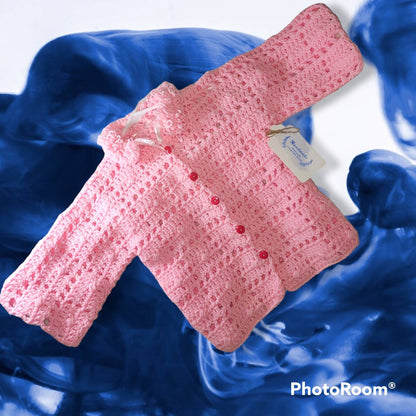 Handmade Crocheted 18 to 24 month baby girl sweater and bonnet