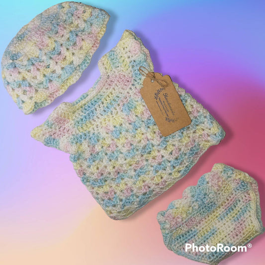Handmade Crocheted newborn baby girl set