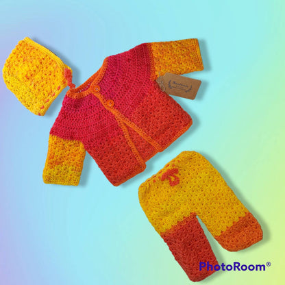 Handmade crocheted 0 to 3 month baby set