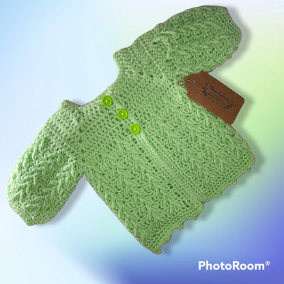 Crocheted baby blanket, newborn cardigan and hat set