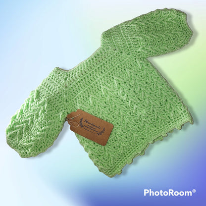 Crocheted baby blanket, newborn cardigan and hat set