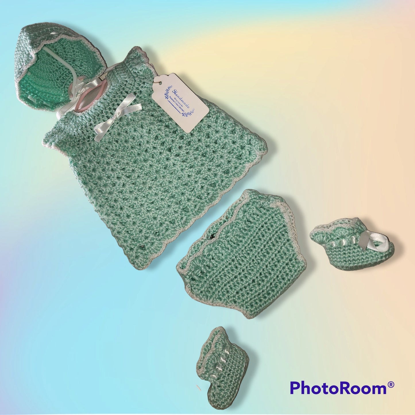 Handmade Crocheted  0 to 3 months baby girl set