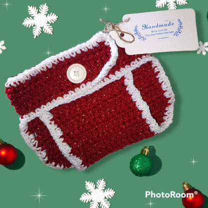 Handmade Crocheted newborn Santa hat and diaper cover