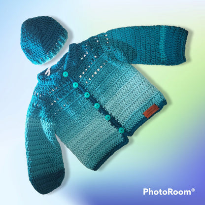 Handmade Crocheted 18 to 24 month baby boy sweater and hat