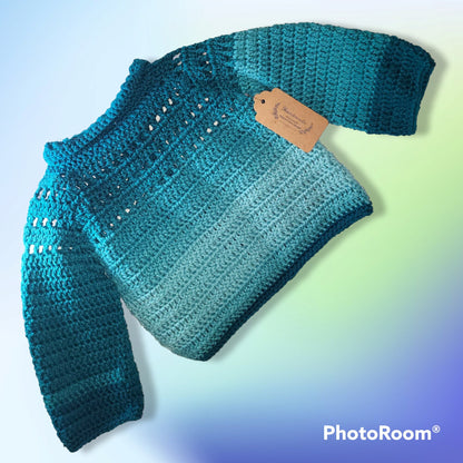 Handmade Crocheted 18 to 24 month baby boy sweater and hat