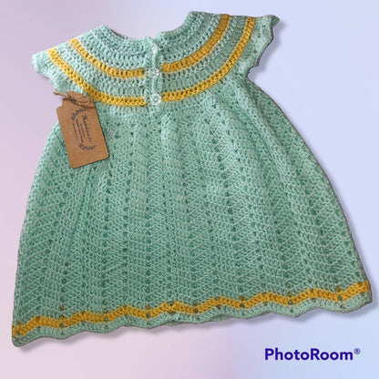 Handmade 6 to 12 month old baby girl dress, bonnet and blanket