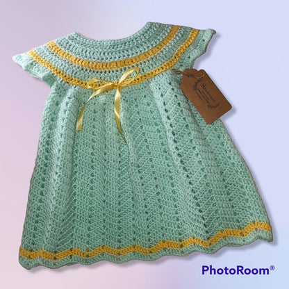 Handmade 6 to 12 month old baby girl dress, bonnet and blanket