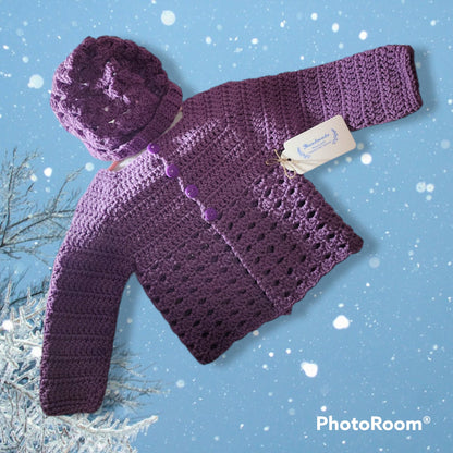 Handmade Crocheted 18 to 24 month baby girl sweater and hat