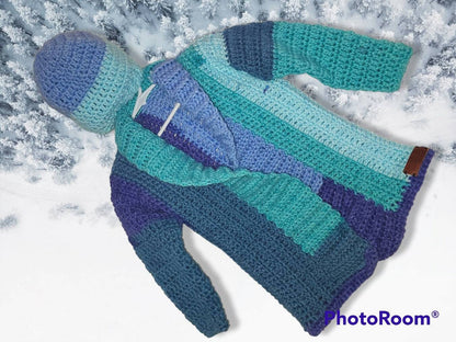 Handmade  3 to 5 yr old cardigan sweater and hat for boy or girl